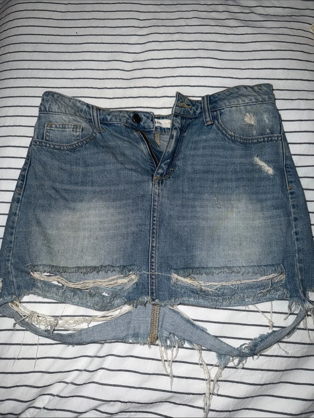 Cello Light Blue Distressed Denim Mini Skirt